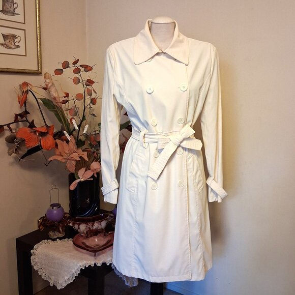 Preowned Majora White Lined Double Breasted Classic Long  Belted Trench Coat - Picture 2 of 10